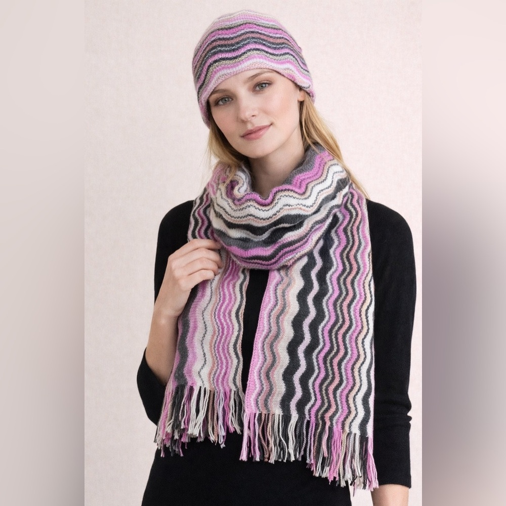 Missoni Multicolor Zigzag Hat & Wrap Set - PURPLE